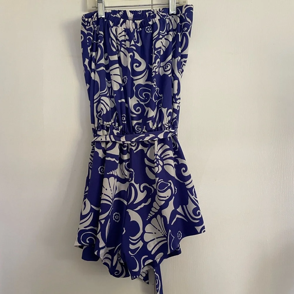 Navy and White Lilly Pulitzer Strapless Romper - Picture 6 of 8